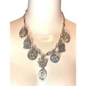 charm necklace Silver tone Chicos Fish Turtles Geometric Designs boho nature